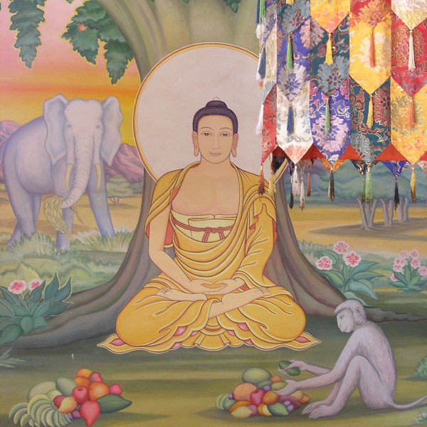 A painting showing the Bodhi tree under which Siddhartha Gautama, the spiritual teacher later known as Buddha, is said to have attained enlightenment