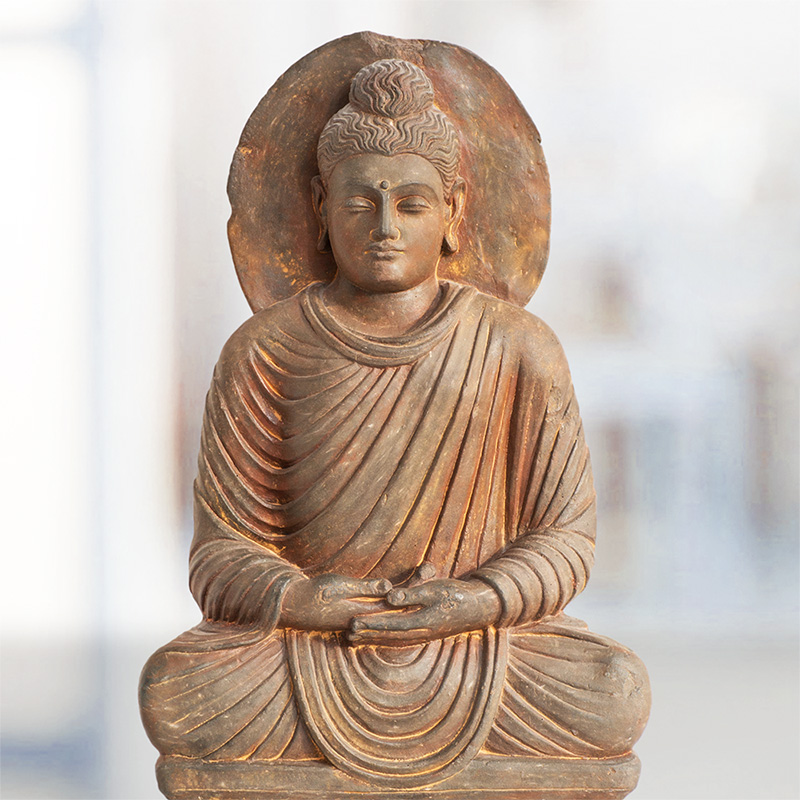 Greco-buddhist representation of Buddha Shakyamuni from the ancient region of Gandhara, eastern Afghanistan. Greek artists were most probably the authors of these early representations of the Buddha.