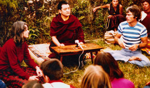 Lama Ole and Hannah Nydahl together with Shamarpa in Rumtek