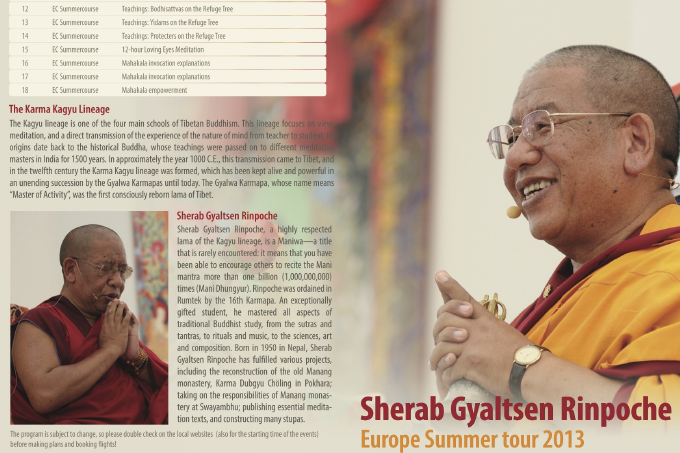 Sherab Gyaltsen Rinpoche 2013 tour of Europe