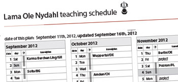 Lama Ole Nydahl's autumn 2012 travel plan and teaching schedule